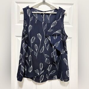 Liz Claiborne Navy Floral-Print Sleeveless Ruffle Top